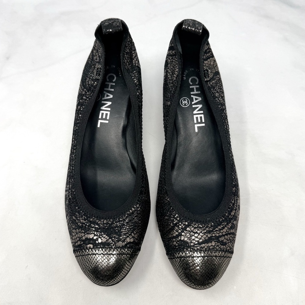 CHANEL Vintage Y2K Metallic Leather Heeled Ballet Ballerina Pump Heel Shoes 36